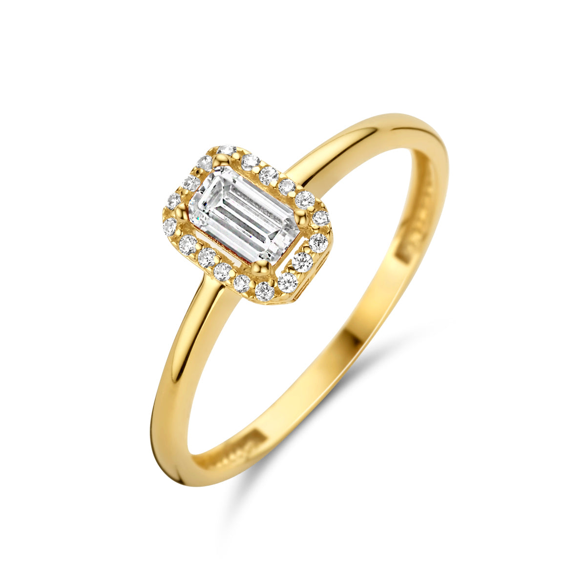 Ring zirkonia halo 14k geelgoud