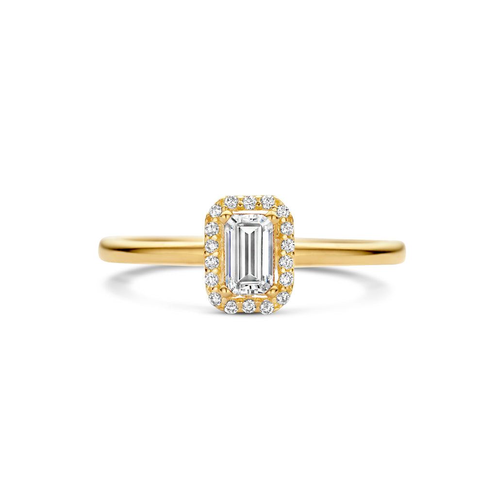Ring zirkonia halo 14k geelgoud