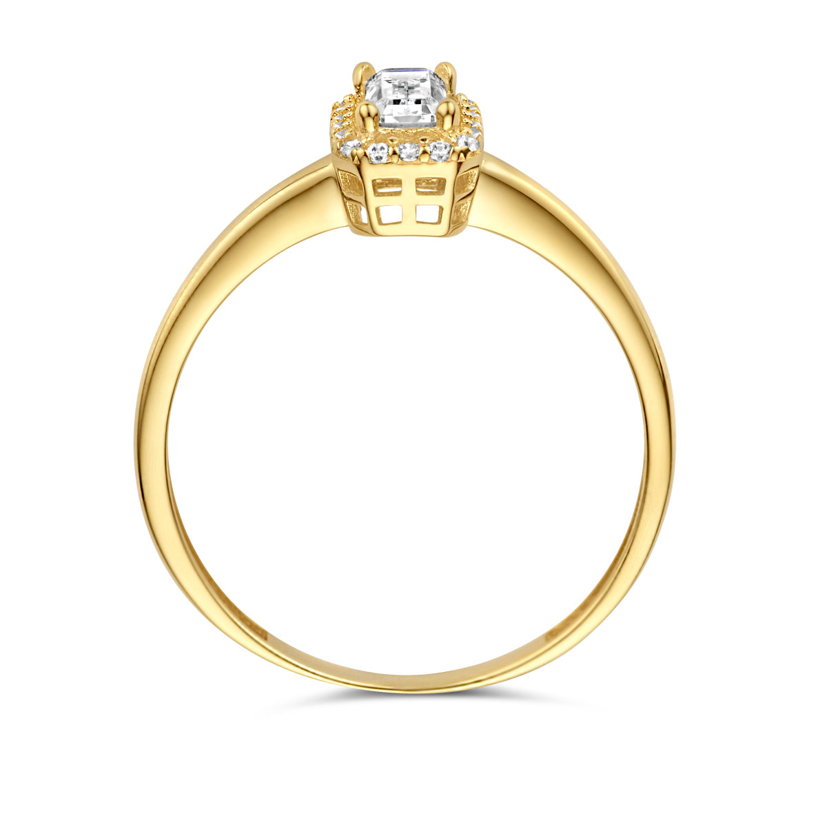 Ring zirkonia halo 14k geelgoud