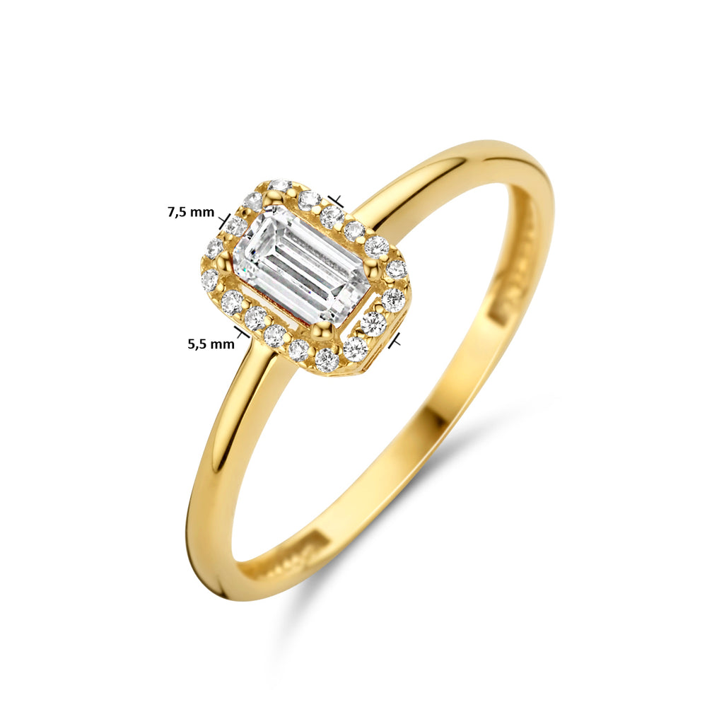 Ring zirkonia halo 14k geelgoud