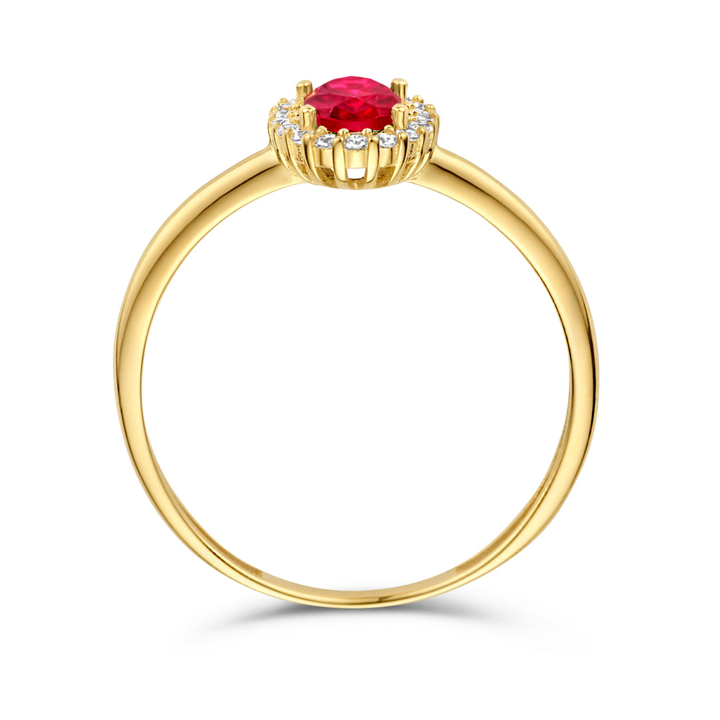 Ring rood en wit zirkonia halo 14k geelgoud