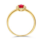 Ring rood en wit zirkonia halo 14k geelgoud