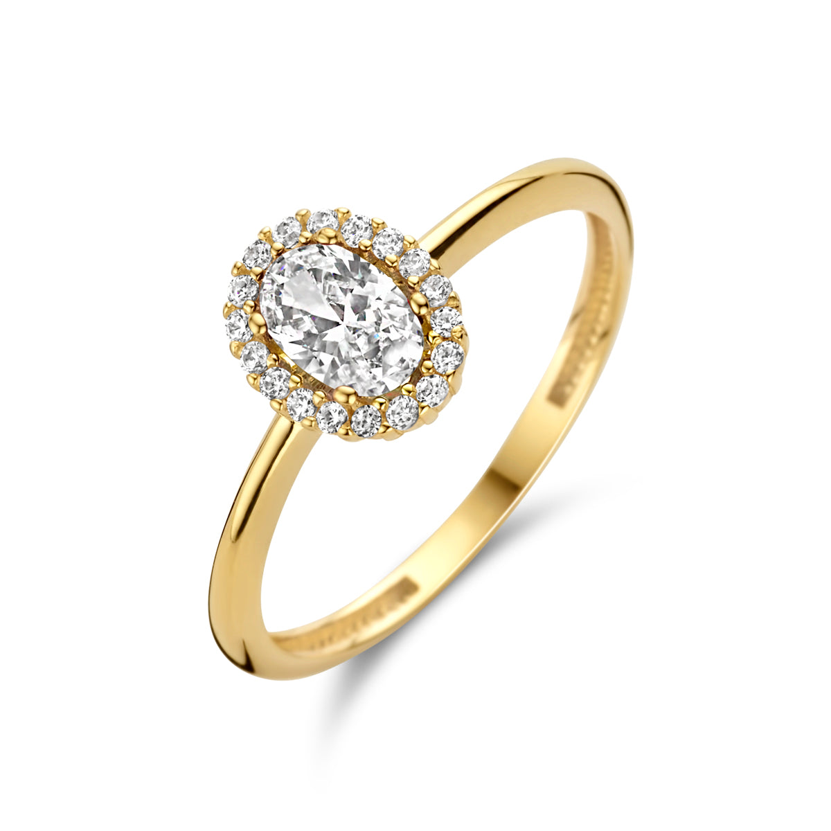Ring zirkonia halo 14k geelgoud
