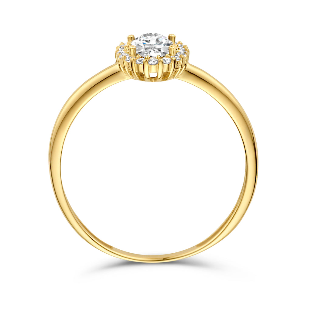Ring zirkonia halo 14k geelgoud