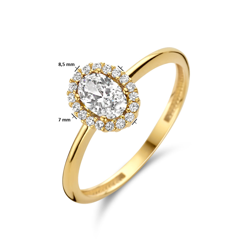 Ring zirkonia halo 14k geelgoud
