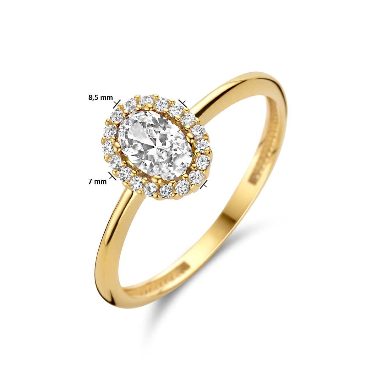 Ring zirkonia halo 14k geelgoud