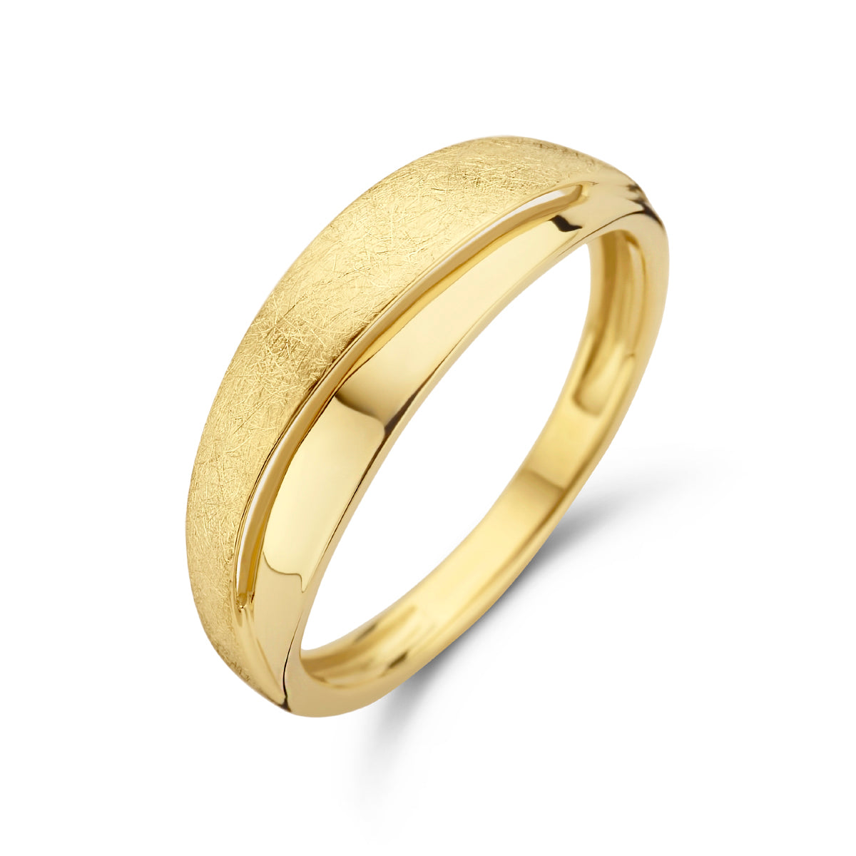 Ring poli/mat 14k geelgoud