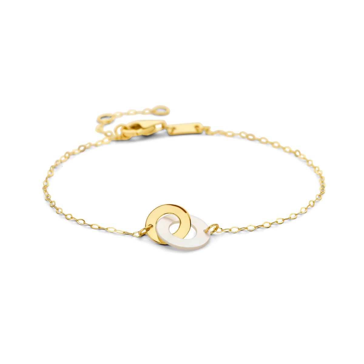 Armband rondjes parelmoer 16 - 17,5 - 19 cm 14k geelgoud