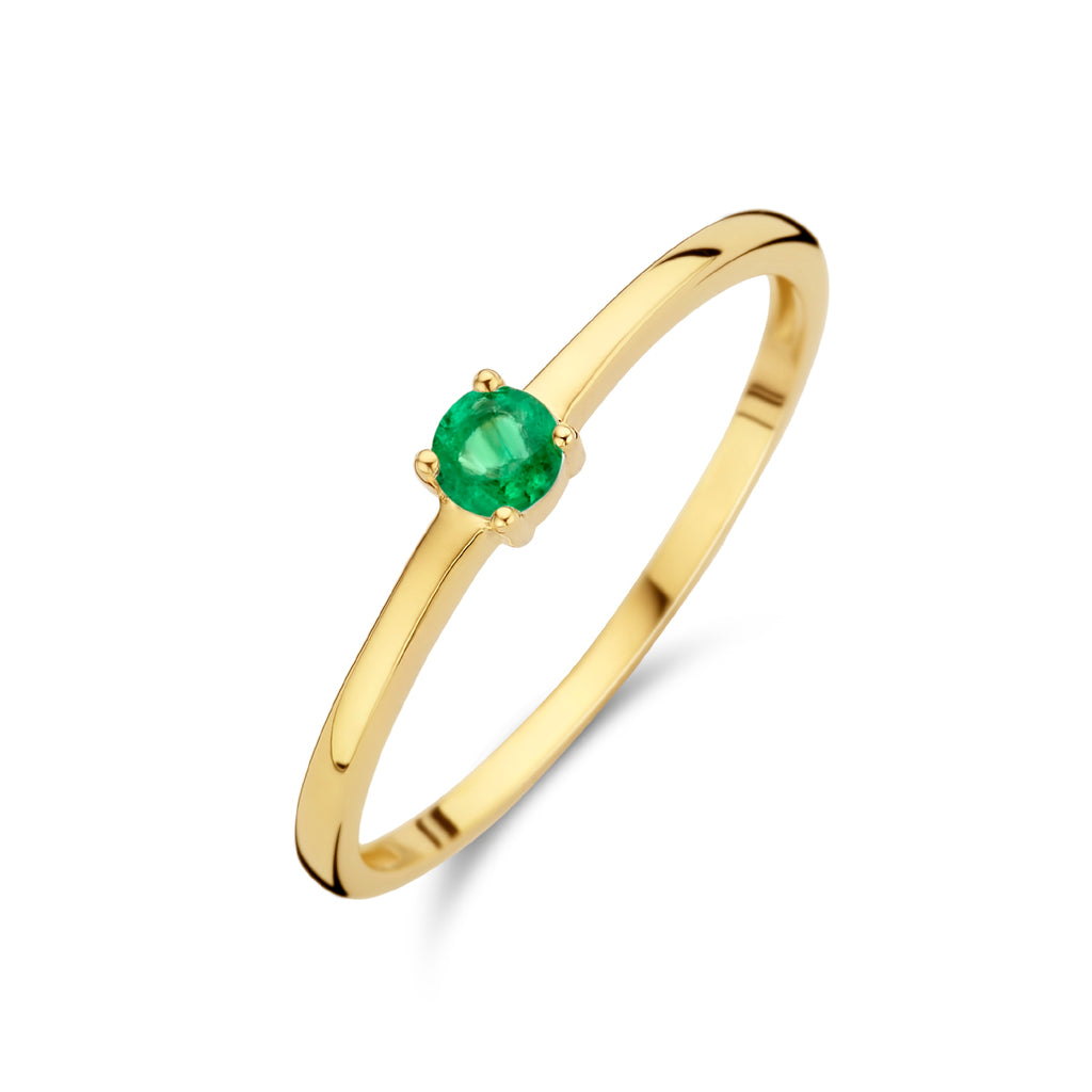 Ring met geboortesteen smaragd mei 14k geelgoud