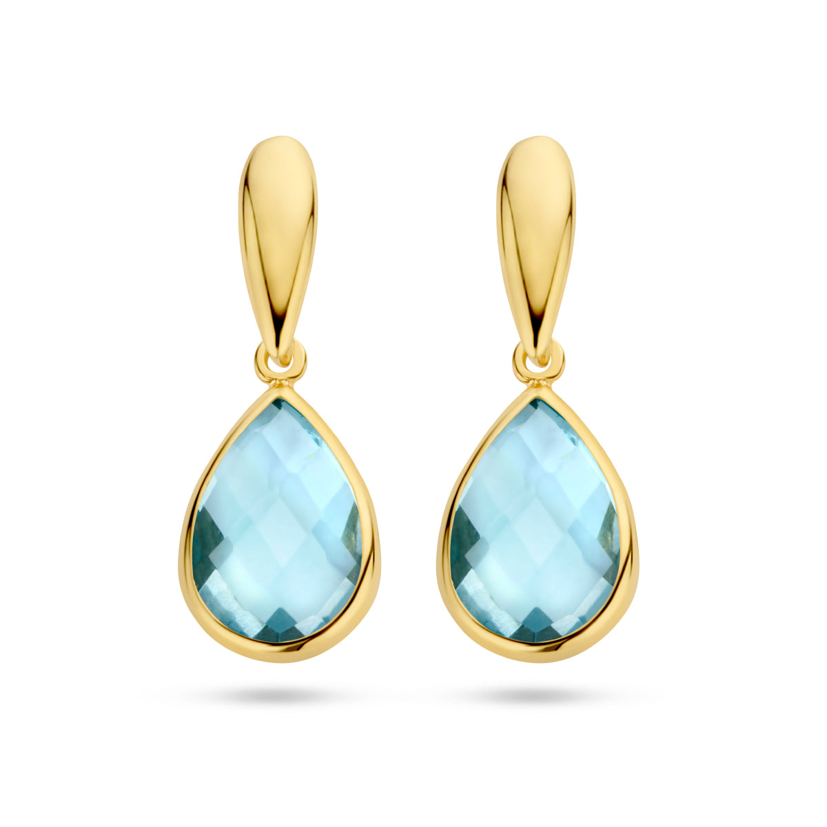 Oorhangers blauw topaas 14k geelgoud
