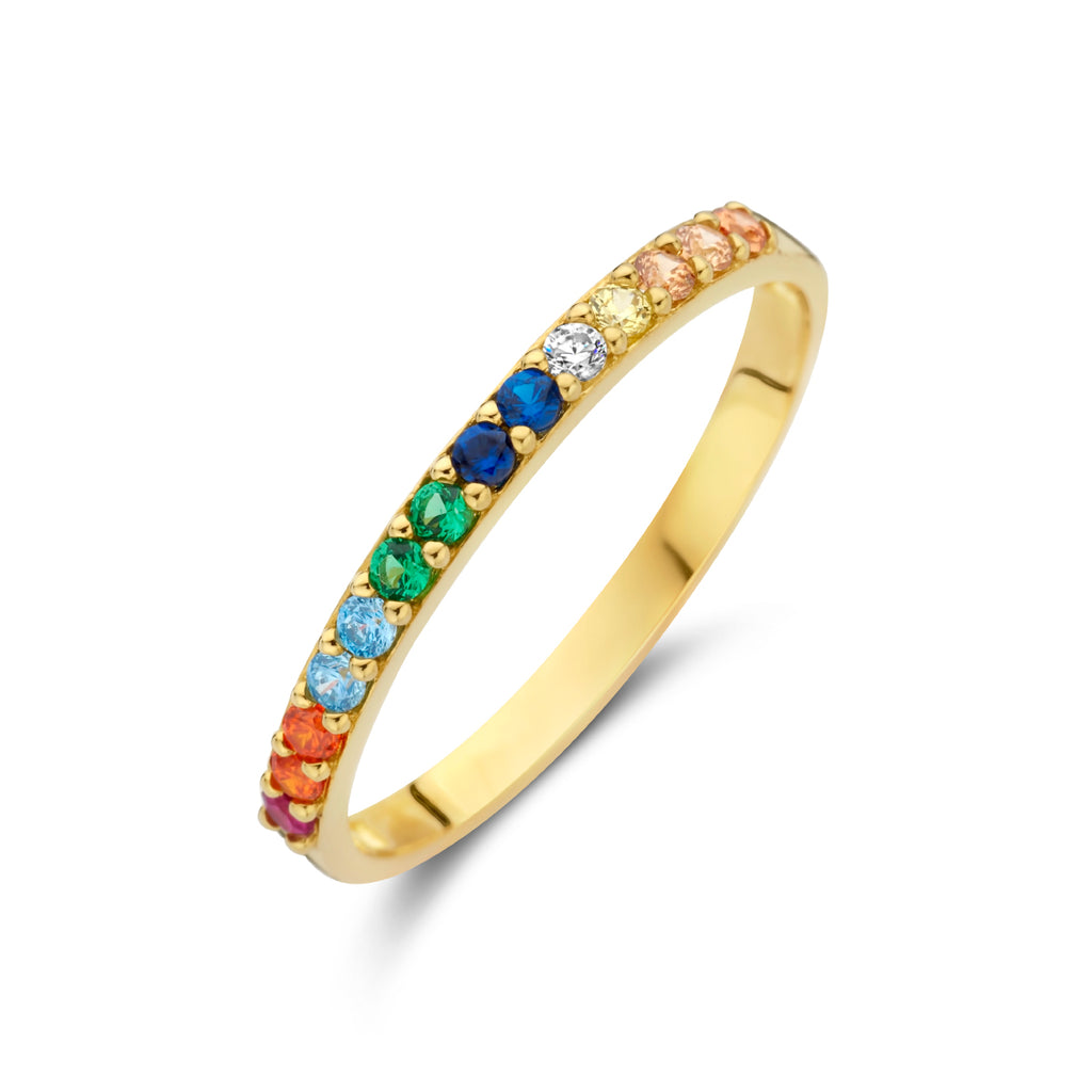 Ring regenboog zirkonia 14k geelgoud