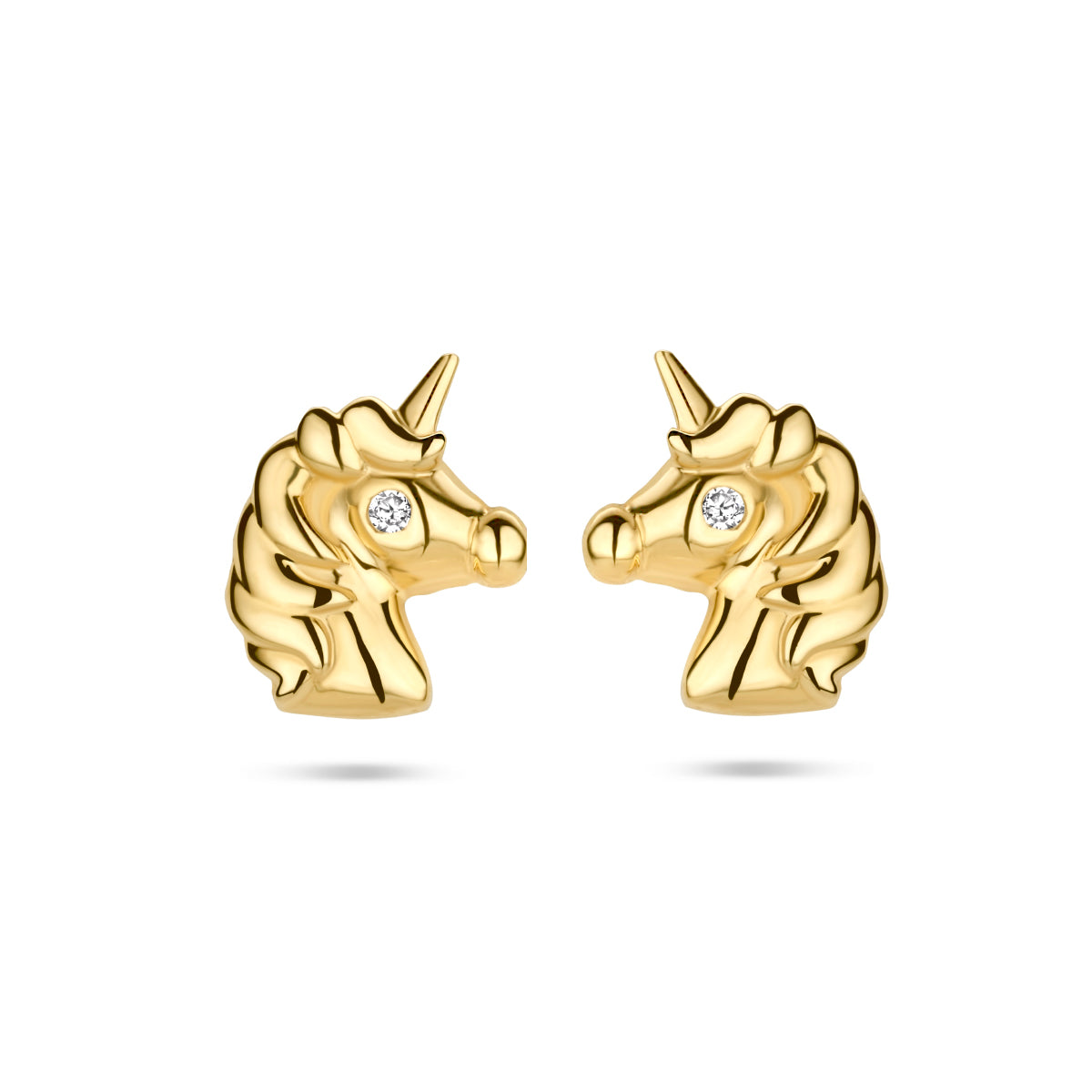 Oorknoppen eenhoorn zirkonia 14k geelgoud