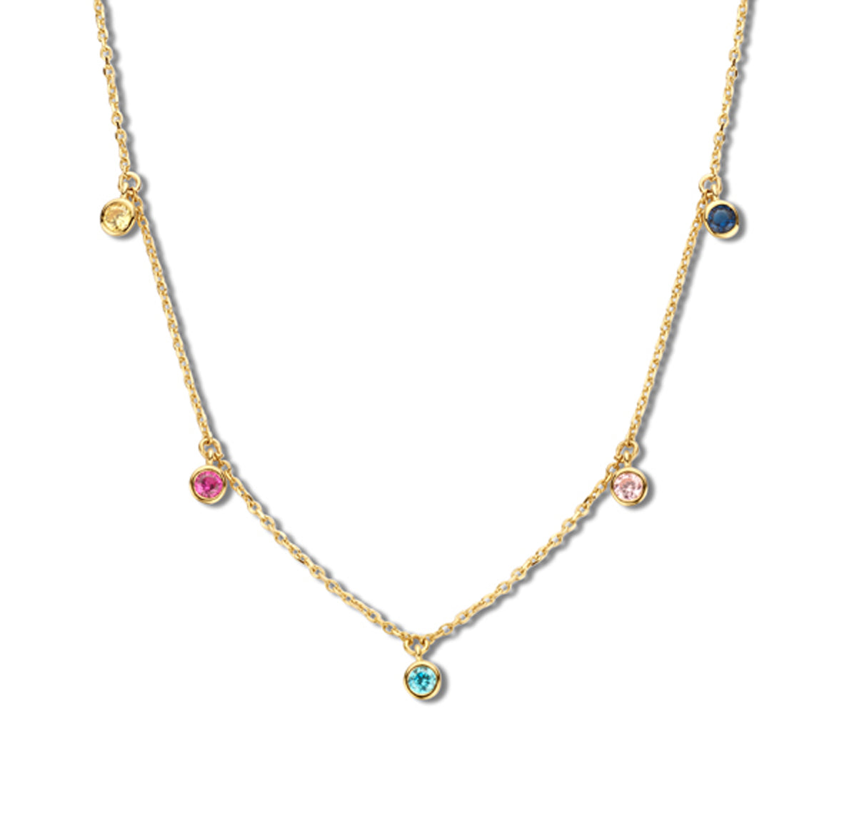 Collier meerdere kleuren zirkonia 40 - 42 - 44 cm 14k geelgoud