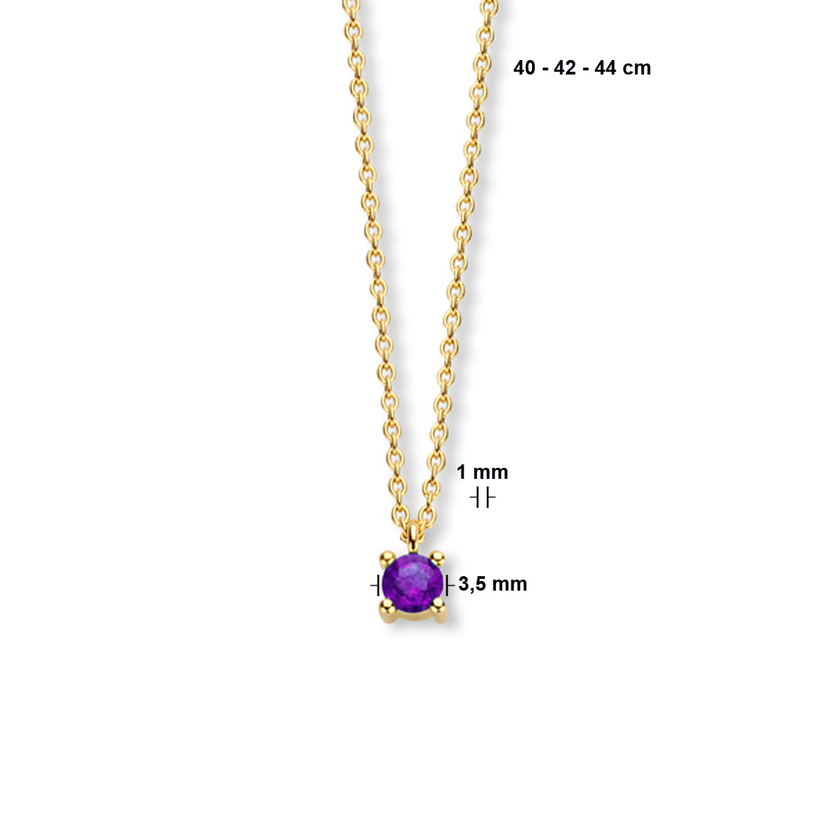 Collier met geboortesteen 40 - 42 - 44 cm 14k geelgoud