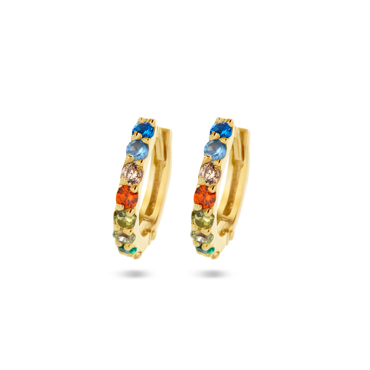 Klapoorringen regenboog zirkonia 14k geelgoud