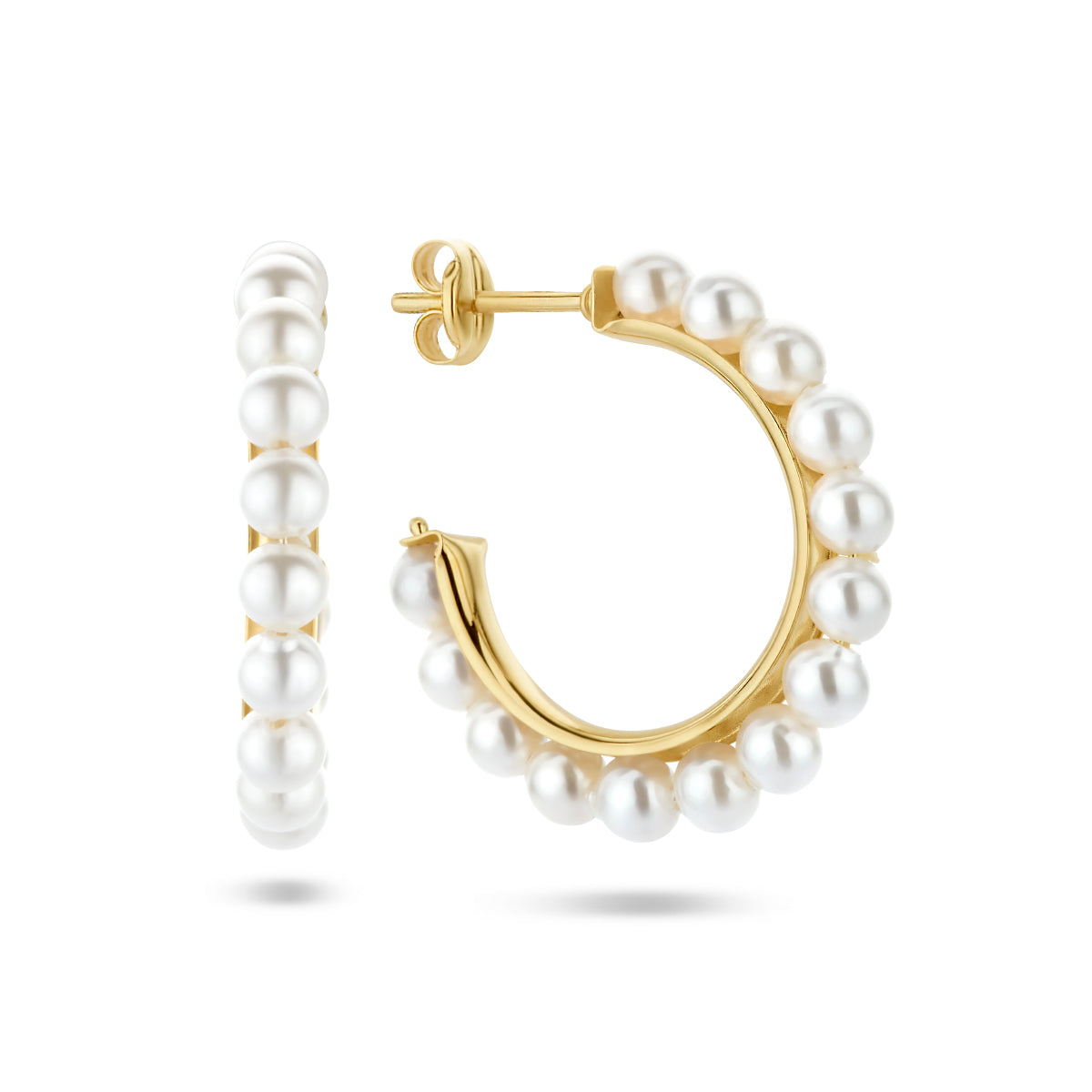 Stekeroorringen synth. parel 14k geelgoud