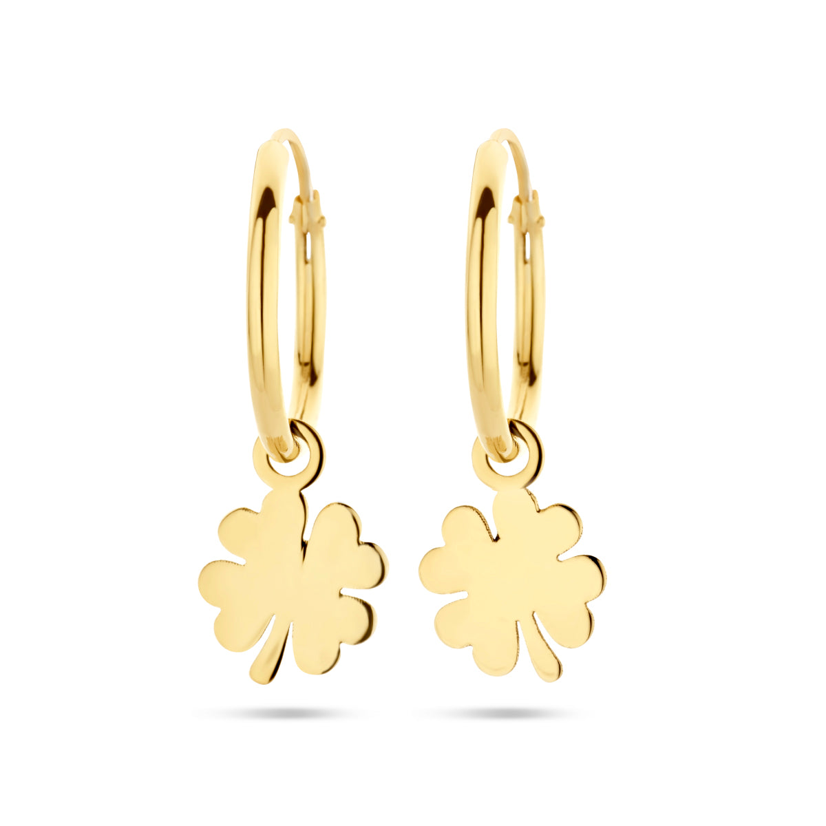 Oorringen klaver 14k geelgoud
