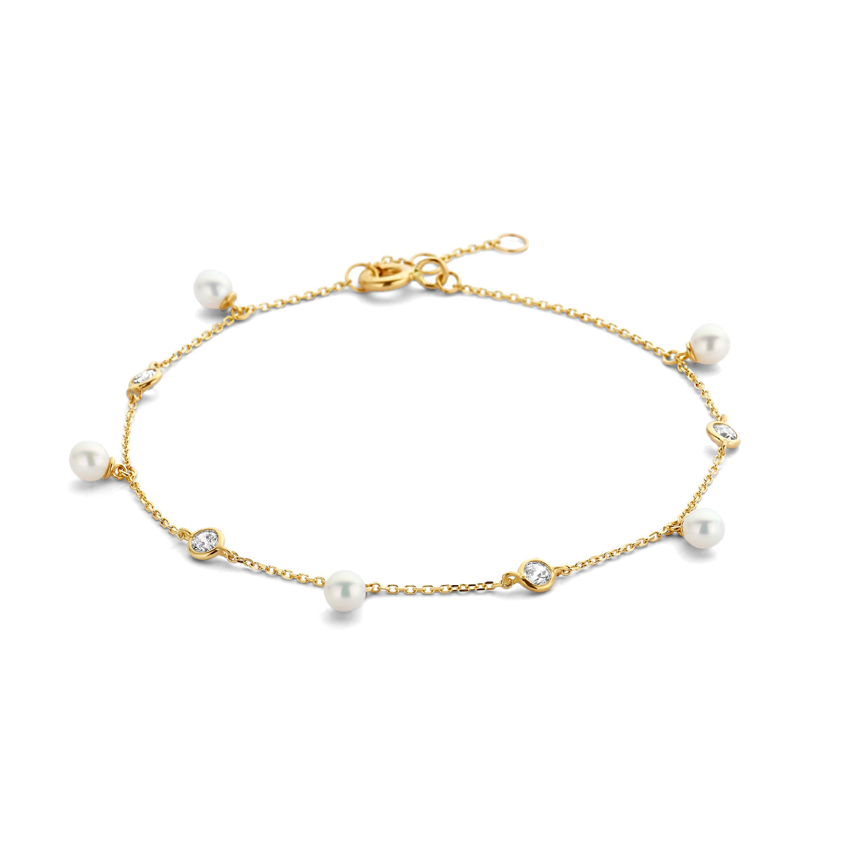Armband parel en zirkonia 16 - 17 - 18 cm 14k geelgoud