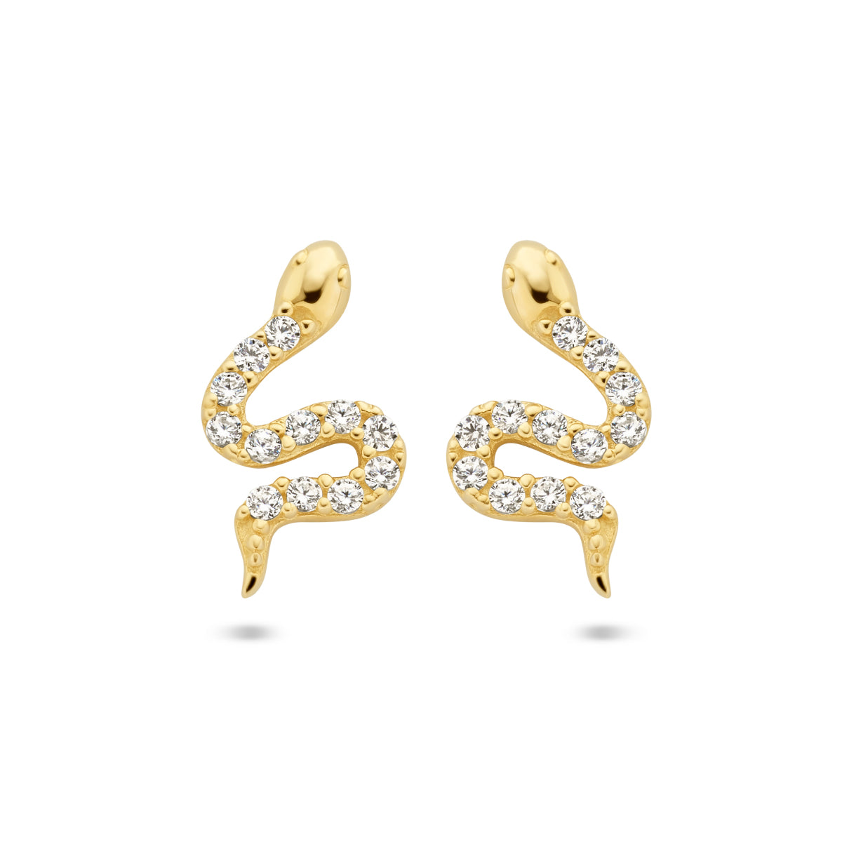 Oorknoppen slang zirkonia 14k geelgoud