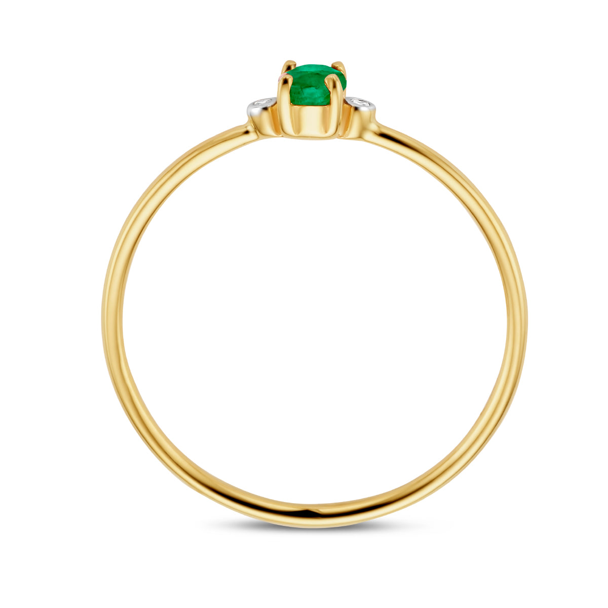 Ring trilogie smaragd en diamant 0.006ct h p1 14k geelgoud
