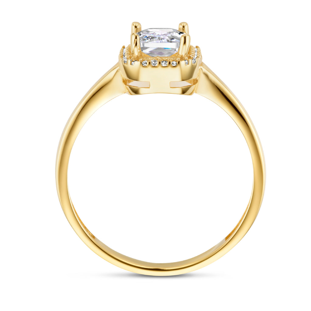Ring zirkonia halo 14k geelgoud