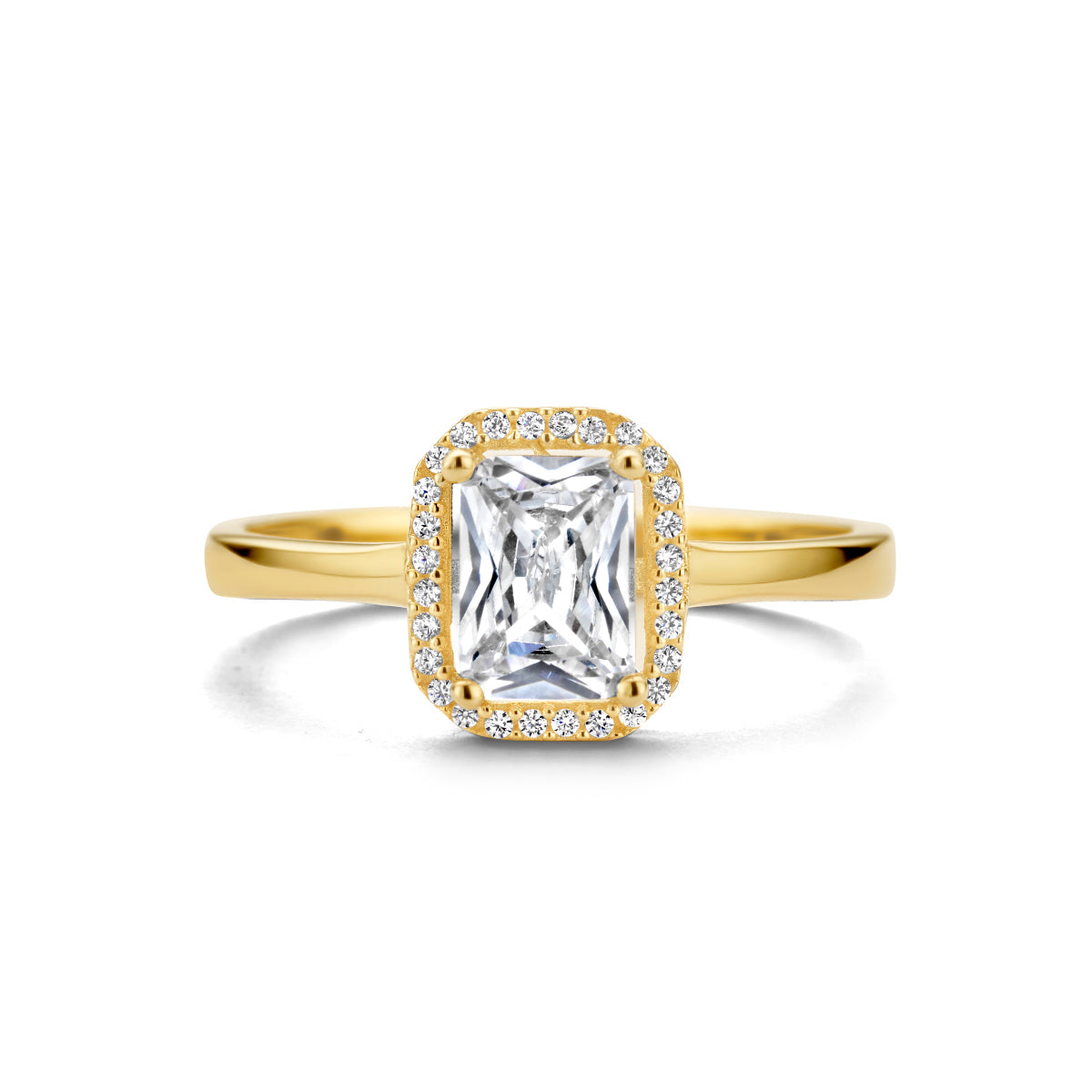 Ring zirkonia halo 14k geelgoud