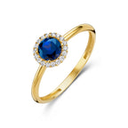 Ring saffier zirkonia halo 14k geelgoud