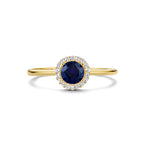 Ring saffier zirkonia halo 14k geelgoud