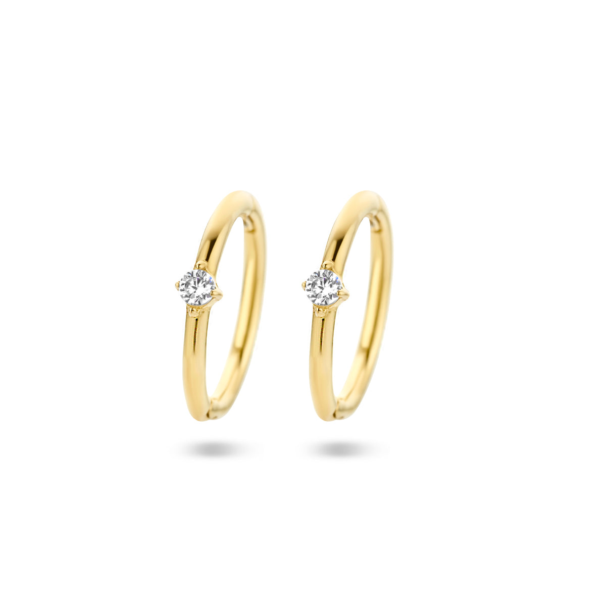 Klapoorringen zirkonia 14k geelgoud