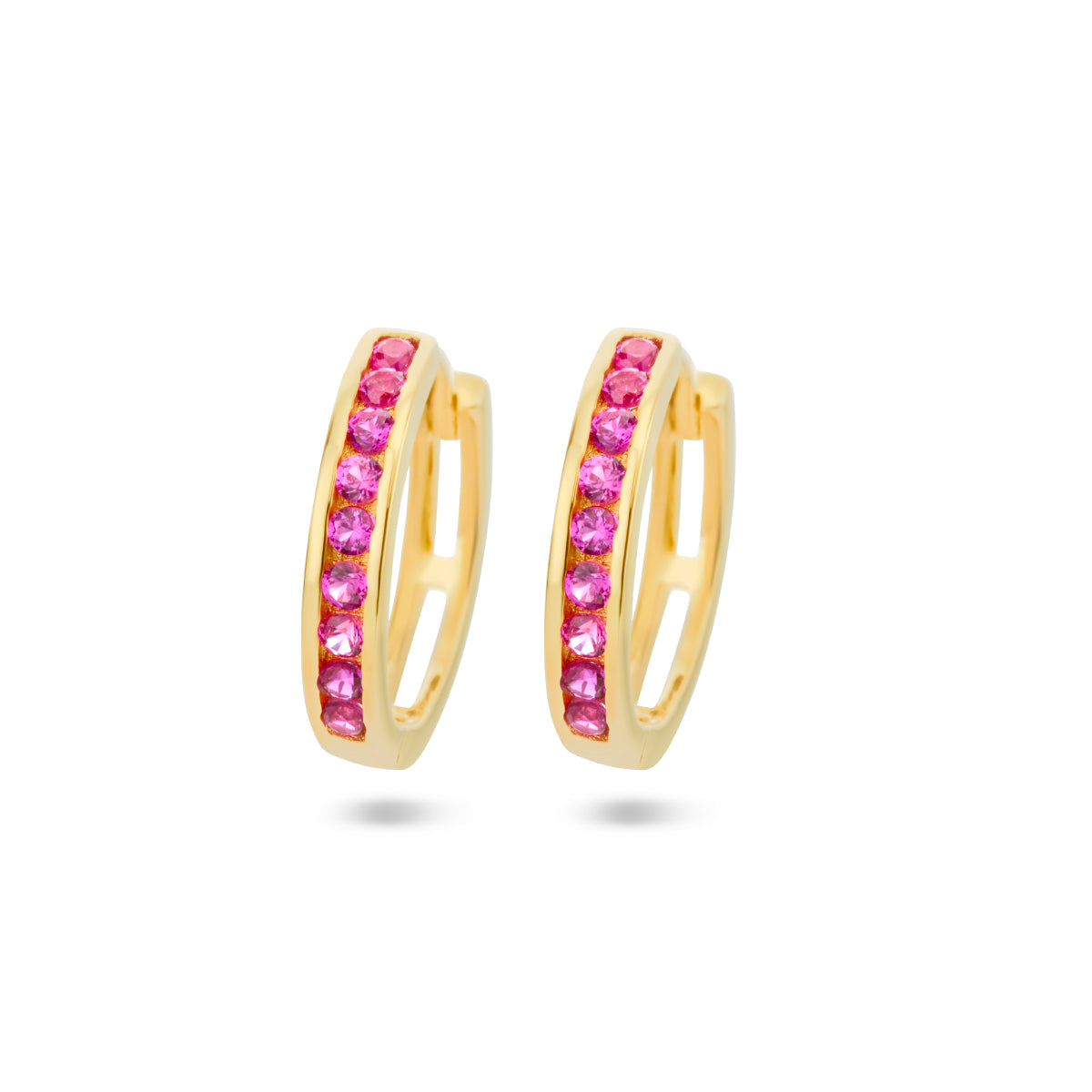 Klapoorringen rood zirkonia 14k geelgoud