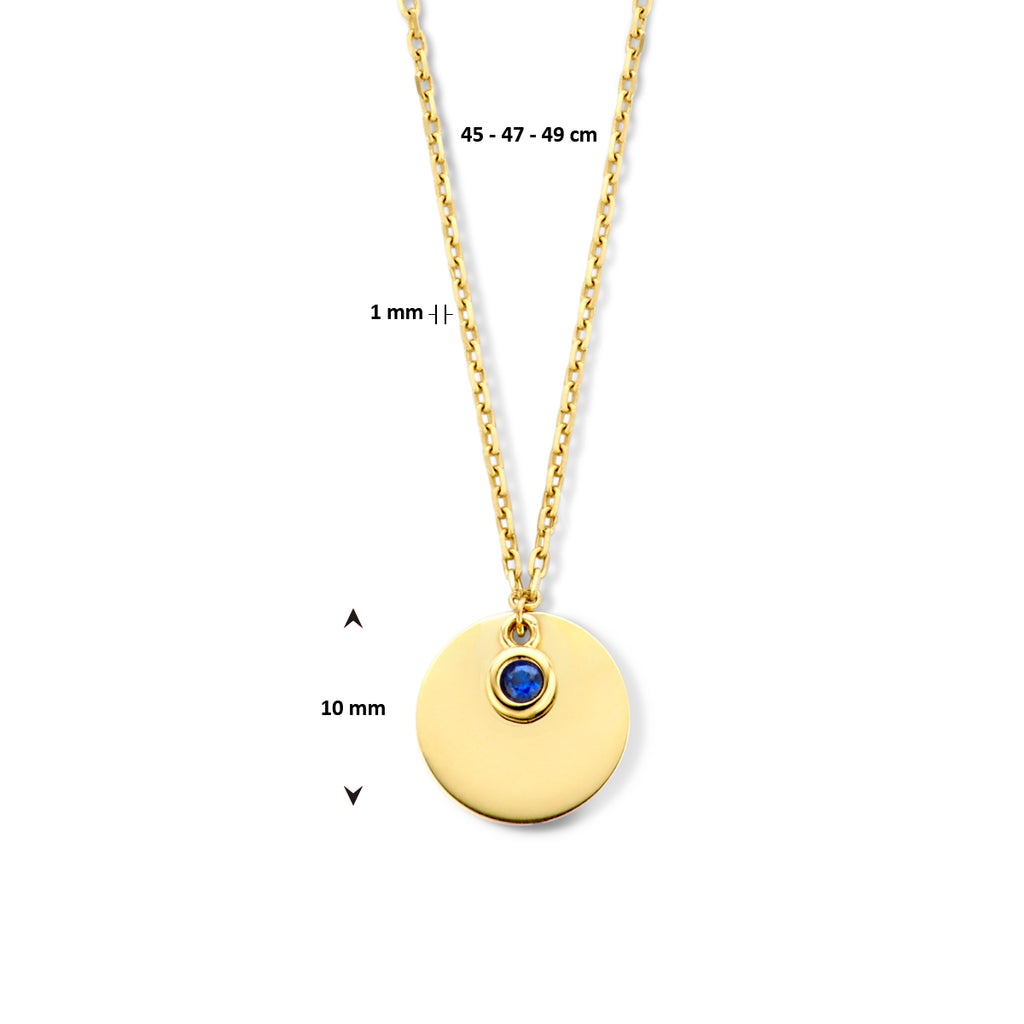 Graveercollier met zirkonia geboortesteen 45 - 47 - 49 cm 14k geelgoud