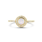 Ring synth. opaal en zirkonia halo 14k geelgoud
