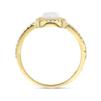 Ring synth. opaal en zirkonia halo 14k geelgoud