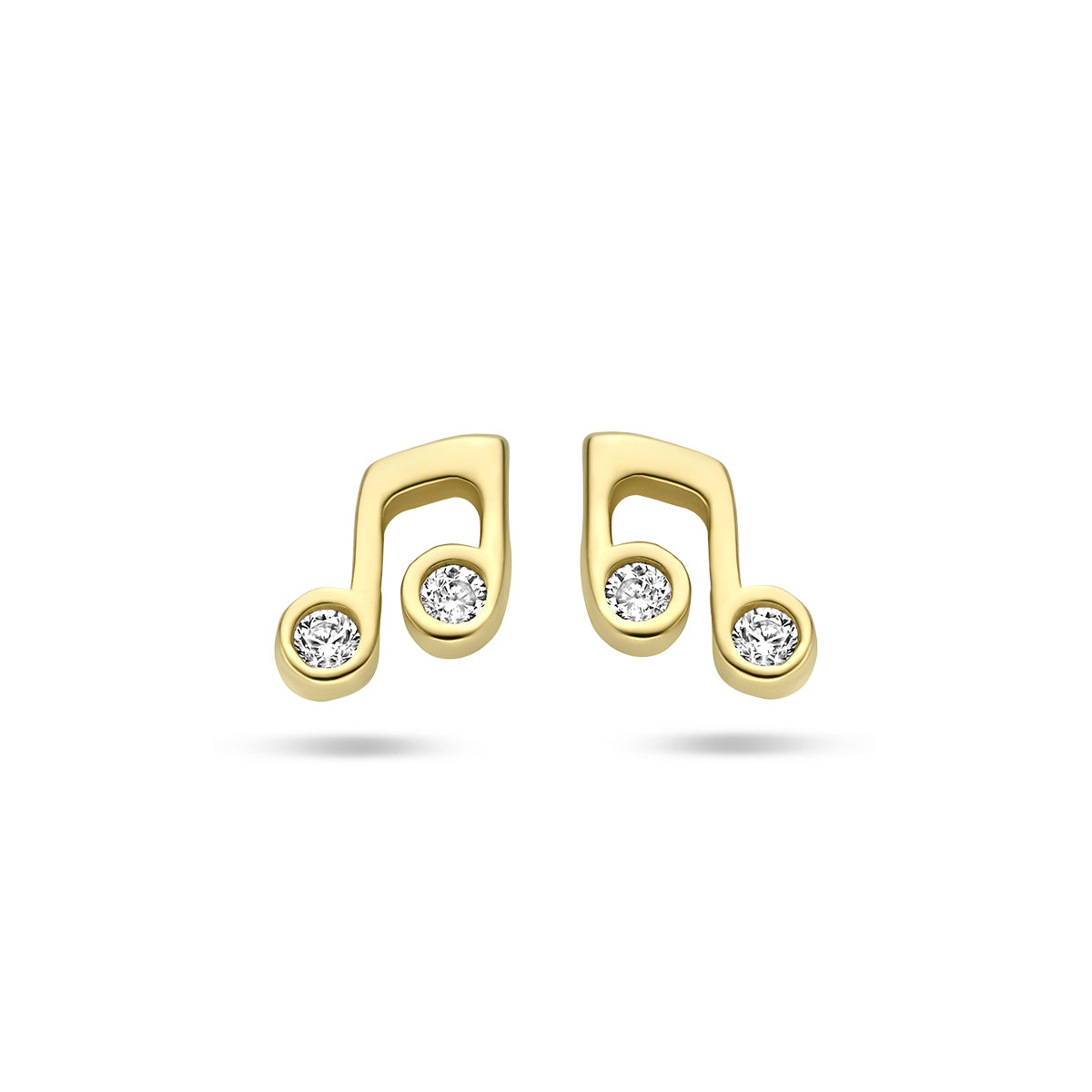 Oorknoppen muzieknoot zirkonia 14k geelgoud