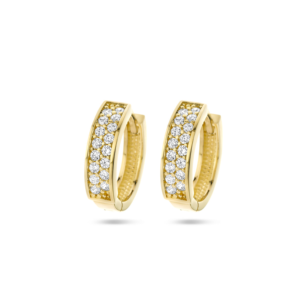 Klapoorringen zirkonia 14k geelgoud