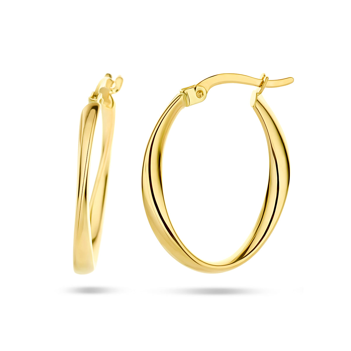Oorringen ovaal gedraaide buis 14k geelgoud
