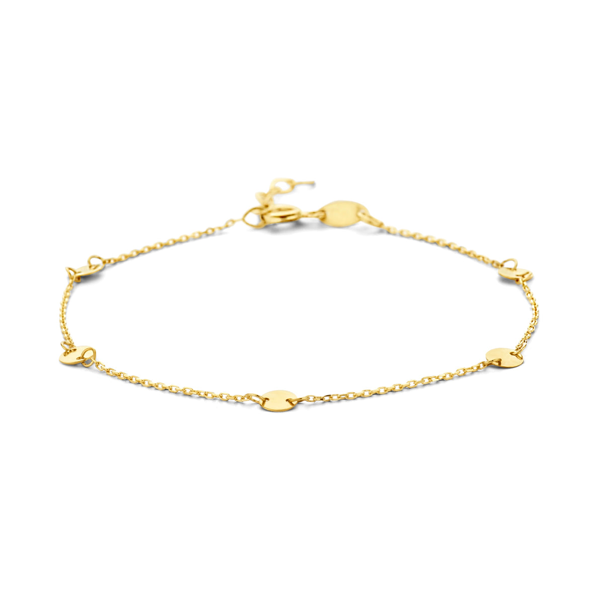 Armband ronde plaatjes 16,5 - 18,5 cm 14k geelgoud