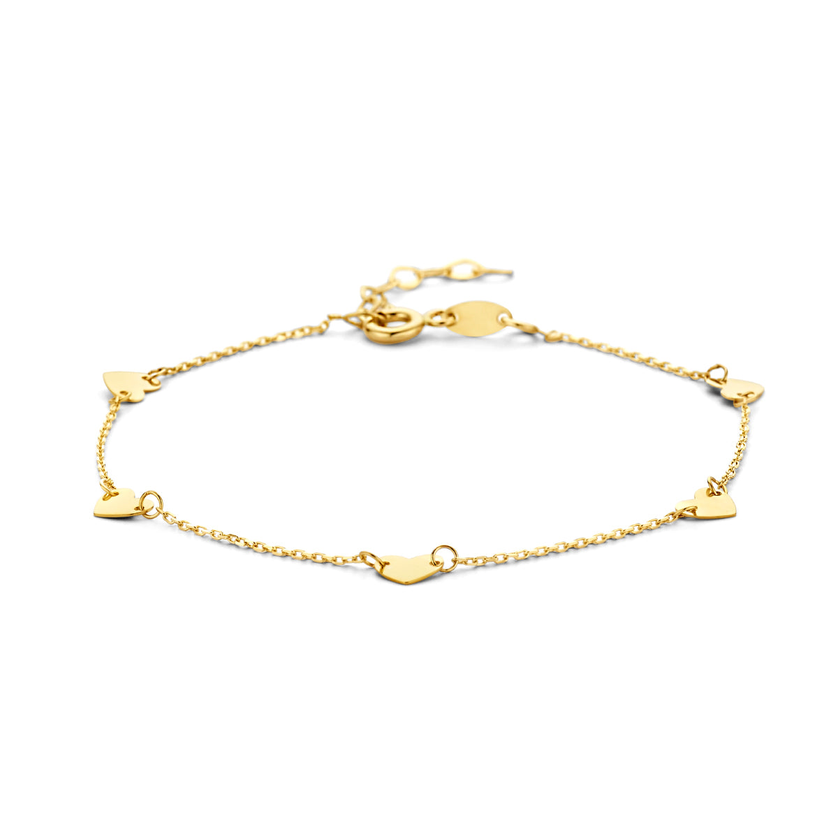 Armband hartjes 16,5 - 18,5 cm 14k geelgoud