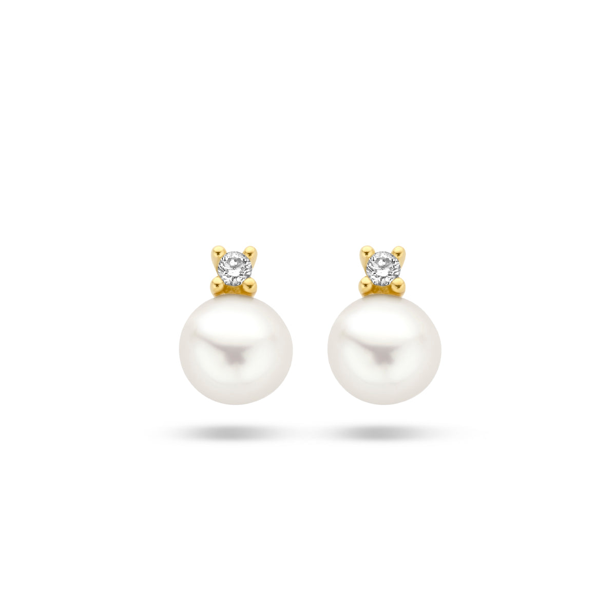 Oorknoppen parel en diamant 0.02ct (2x 0.01ct) h p1 14k geelgoud