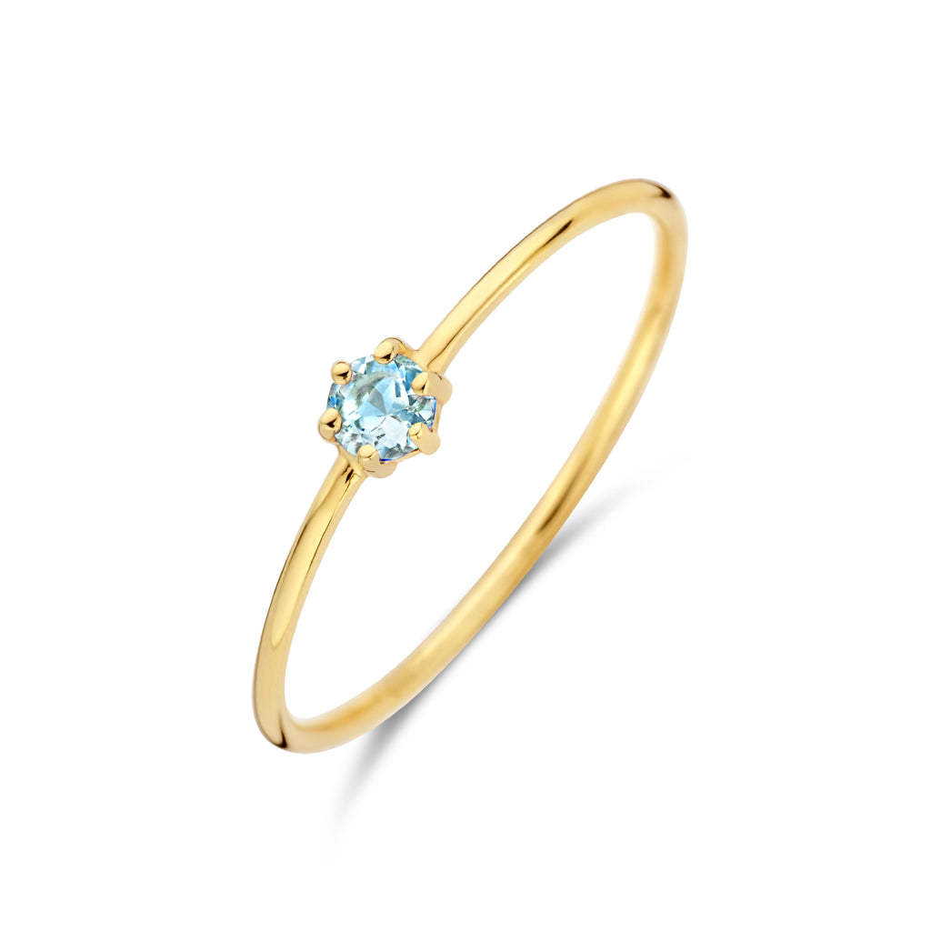 Ring met geboortesteen aquamarijn maart 14k geelgoud