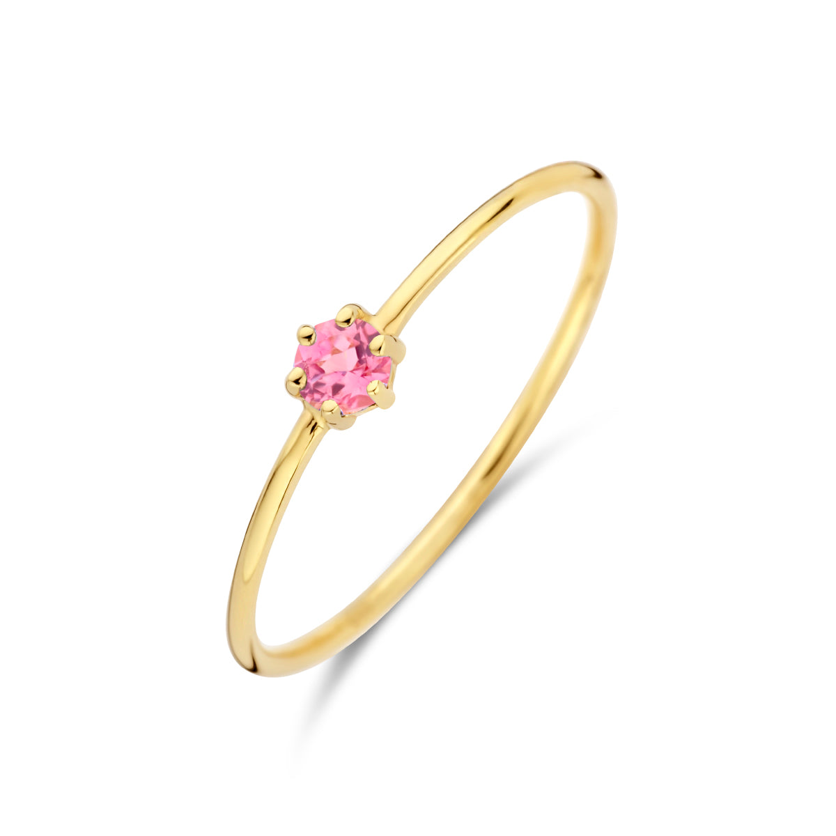 Ring met geboortesteen roze toermalijn oktober 14k geelgoud
