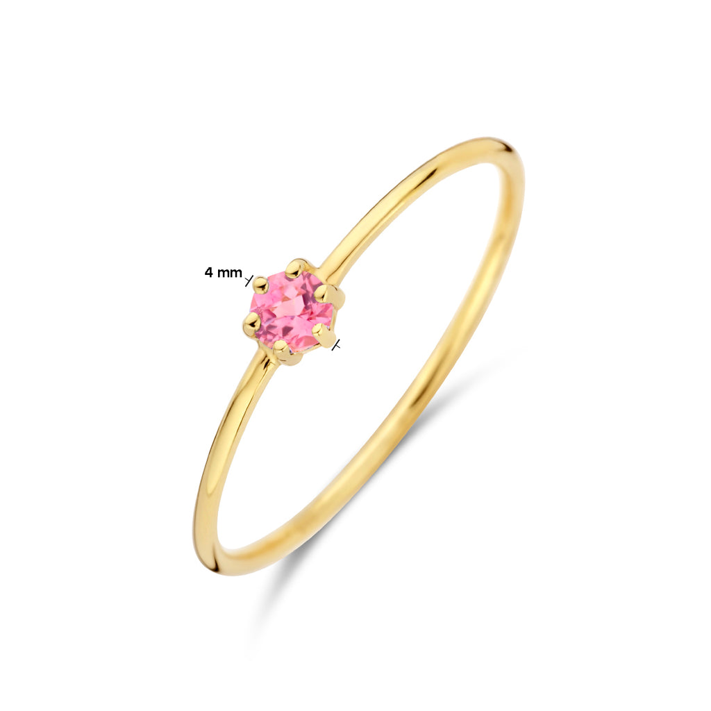 Ring met geboortesteen roze toermalijn oktober 14k geelgoud