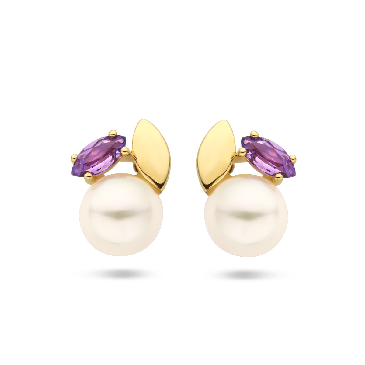 Oorknoppen parel amethist 14k geelgoud