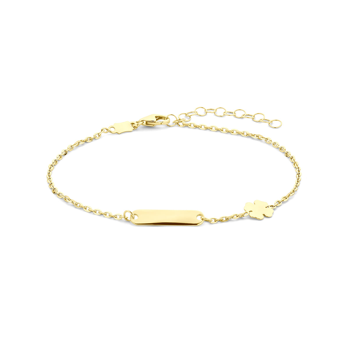 Graveerarmband klaver plaat 3,5 mm 16 + 3 cm 14k geelgoud