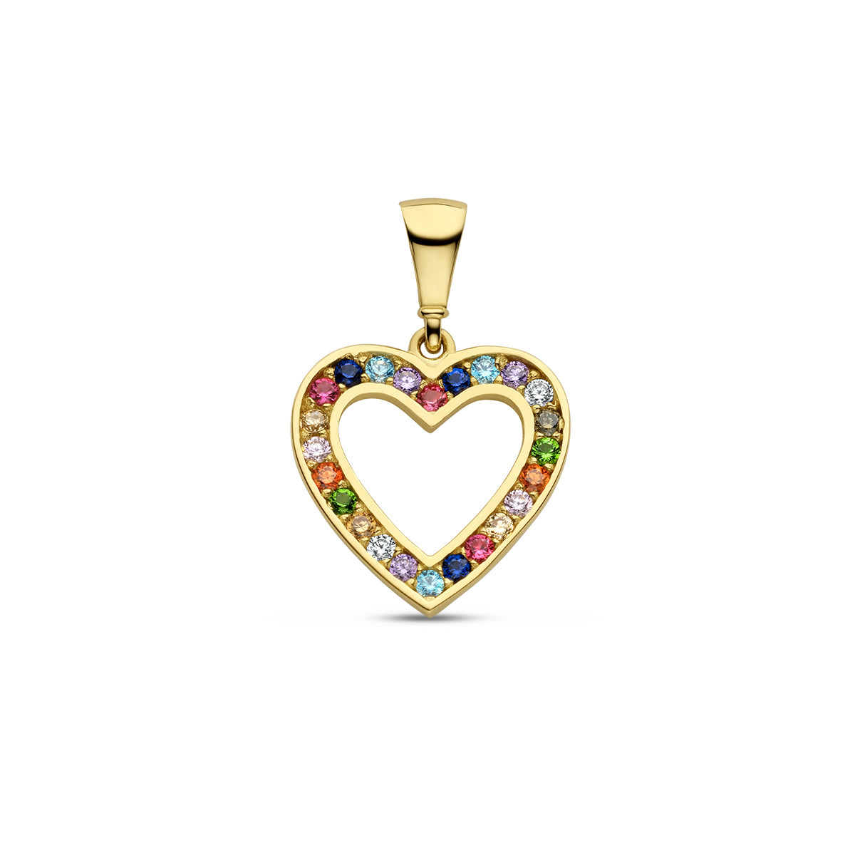 Hanger hart regenboog zirkonia 14k geelgoud