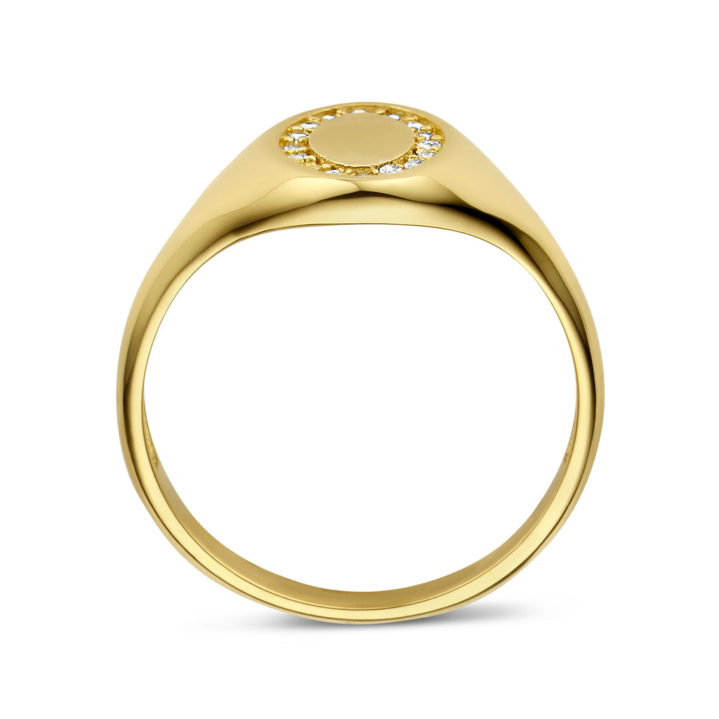 Graveerring ovaal zirkonia 14k geelgoud
