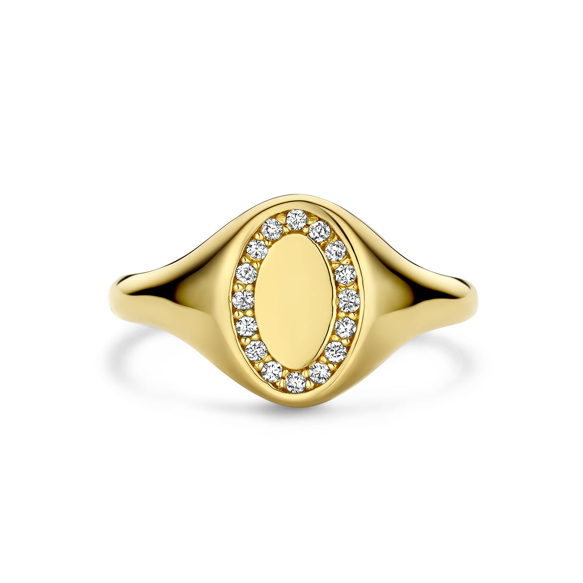 Graveerring ovaal zirkonia 14k geelgoud