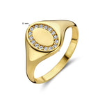 Graveerring ovaal zirkonia 14k geelgoud