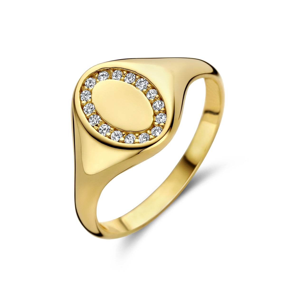 Graveerring ovaal zirkonia 14k geelgoud