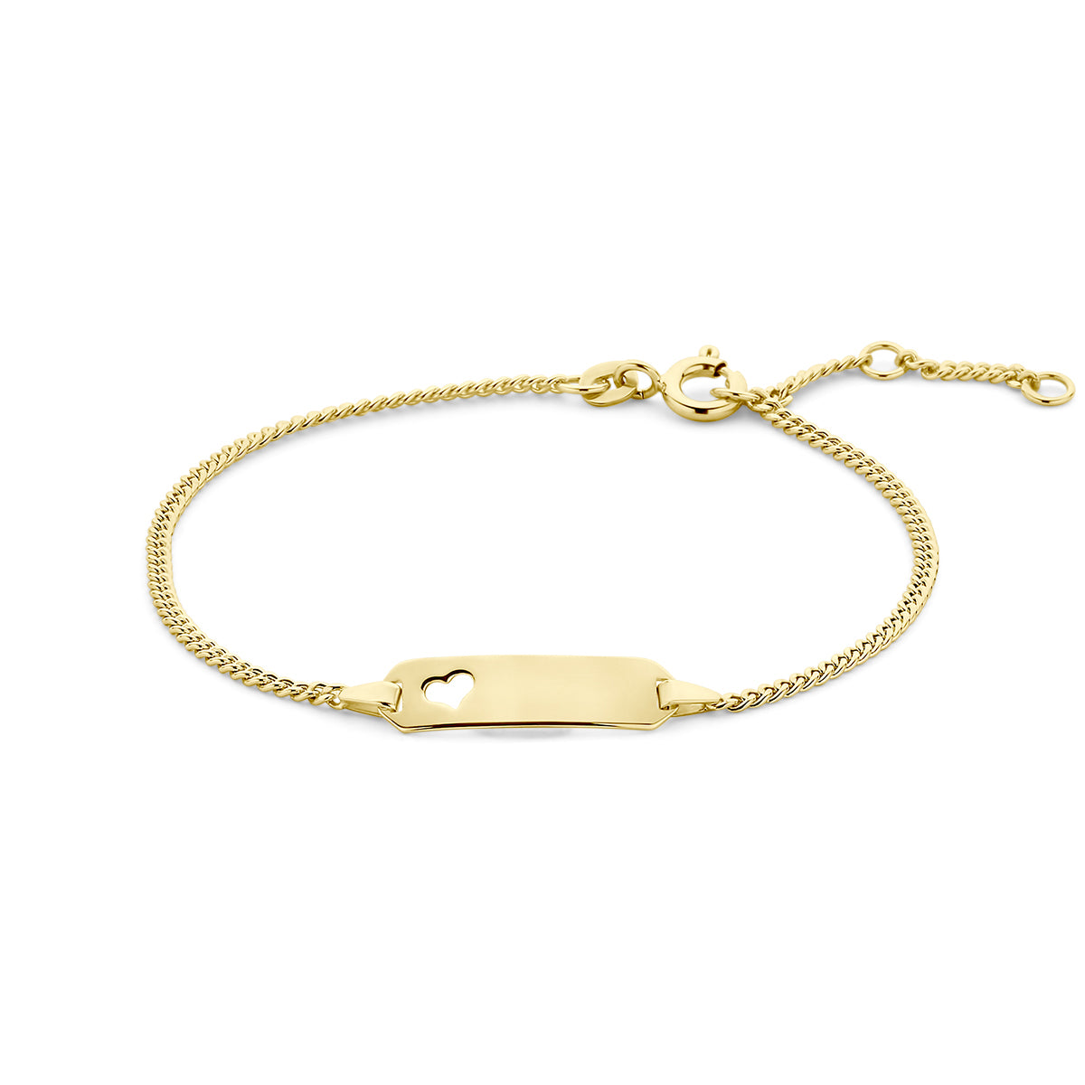 Graveerarmband hart gourmette plaat 5,3 mm 16 - 17.5 - 19 cm 14k geelgoud